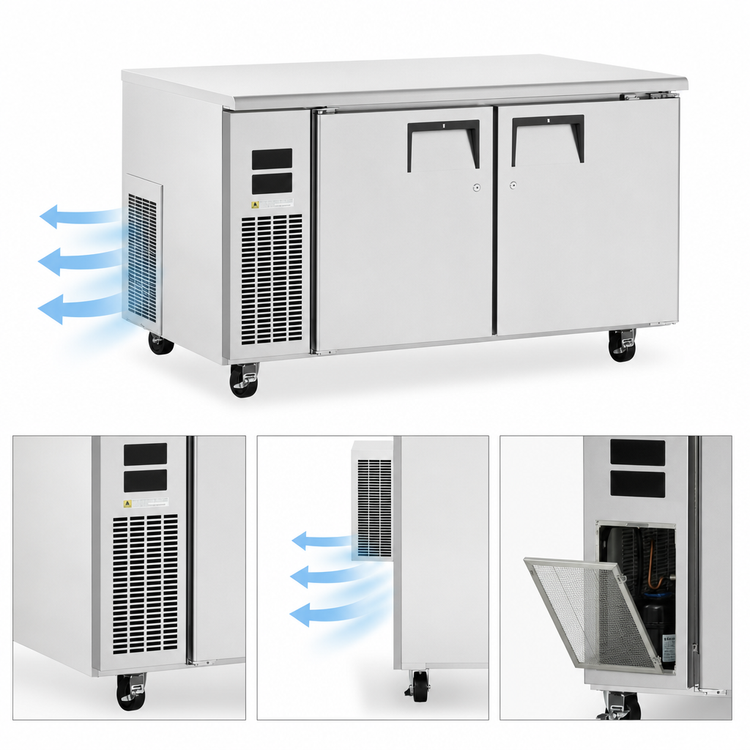 Product image #4 for Everest Refrigeration ETRF2 Dual Temperature Undercounter Refrigerator/Freezer Combo with Stainless Steel Worktop, 2-Section, Side Mount