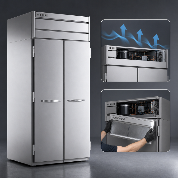 Product image #4 for Beverage-Air P-Series Extra Tall One-Section Roll-Thru Freezer with Two Solid Doors, 42.27 Cu. Ft., Top Mount Self-Contained, Stainless Steel