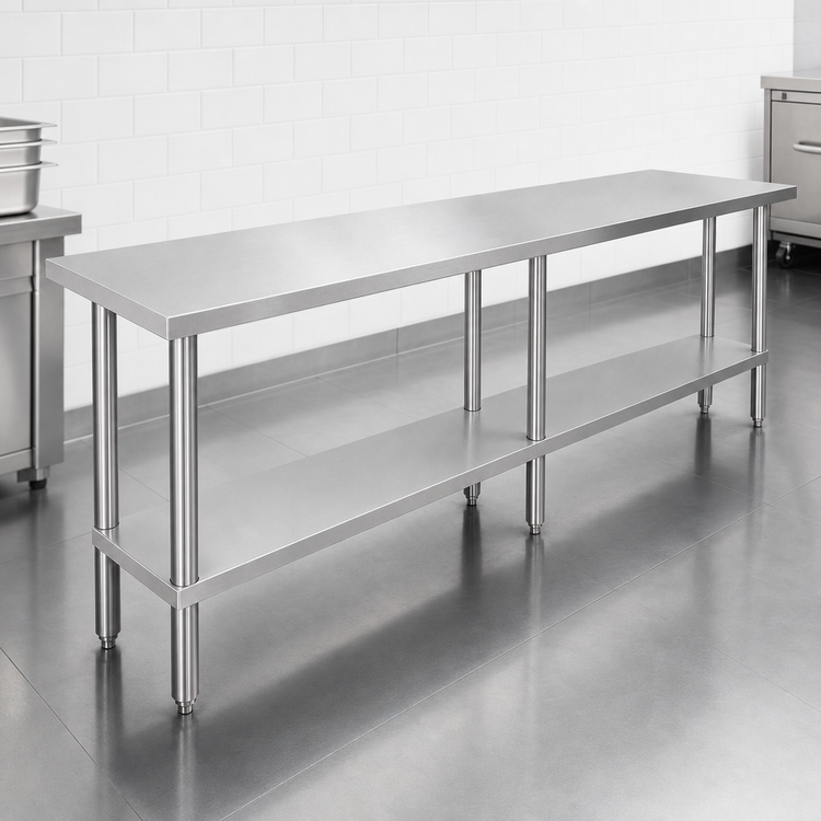 Product image #4 for Sapphire 84-Inch Stainless Steel Flat Top Worktable with Undershelf