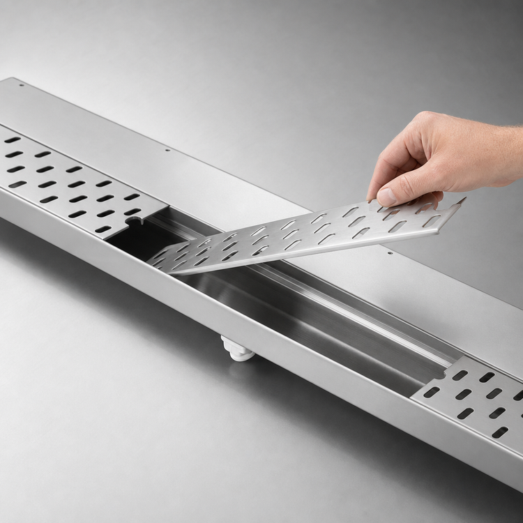 Product image #4 for Perlick Top Shelf 48 Inch Stainless Steel Drink Rail Drainer