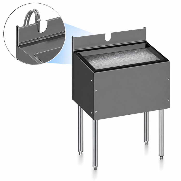 Product image #4 for Choice Extra Deep 30-Inch Wide Stainless Steel Underbar Ice Bin with Open Channel Backsplash