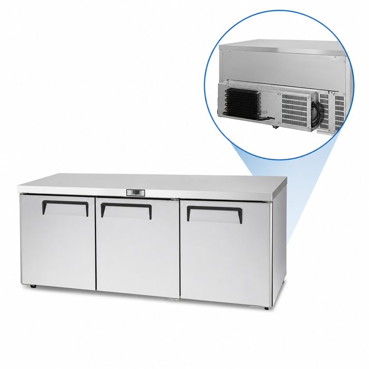 Product image #5 for Atosa Three-Section Undercounter Reach-In Refrigerator with Solid Doors