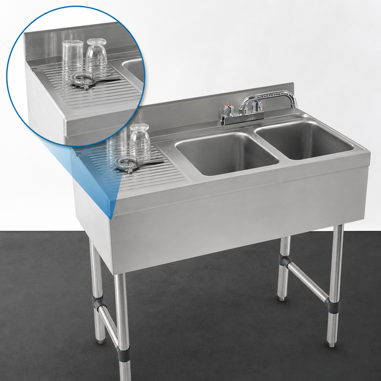 Product image #4 for Advance Tabco Underbar Basics 2-Compartment Stainless Steel Bar Sink with Left Drainboard and Faucet