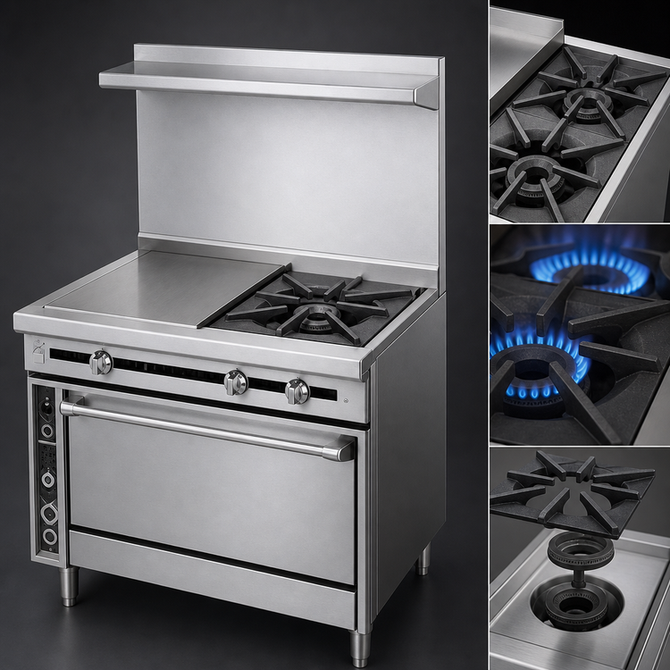 Product image #4 for Titan JTRH-18G-2-36C 36-Inch Heavy Duty Gas Range with Two Open Burners, 18" Griddle, and Convection Oven