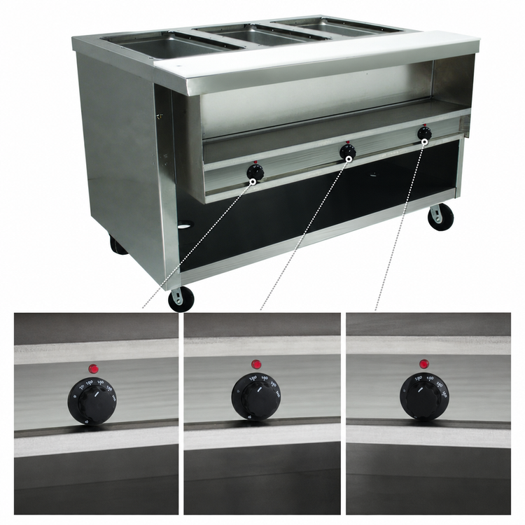 Product image #4 for Advance Tabco Heavy Duty 3-Well Electric Sealed Well Hot Food Table with Enclosed Storage Base, 208/240V