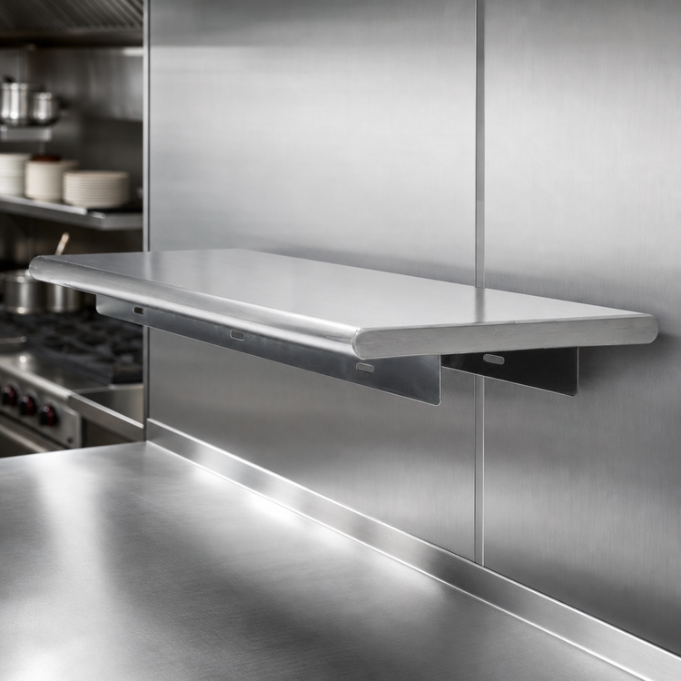 Product image #4 for Advance Tabco 72-Inch x 18-Inch 18/430 Stainless Steel Pass-Thru Shelf with Bull Nose Front and Rear