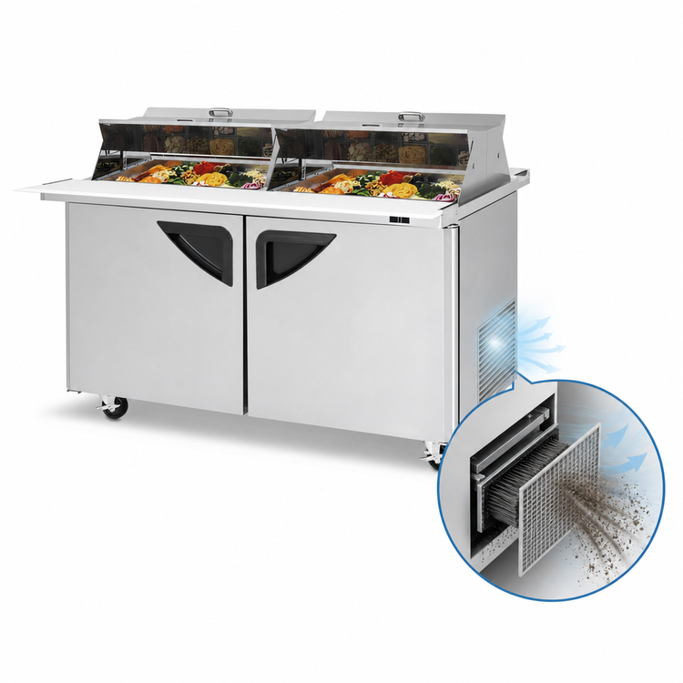 Product image #4 for Turbo Air Super Deluxe 60-Inch Two-Section Sandwich/Salad Mega Top Prep Table with Dual-Sided Lids, 24-Pan Opening