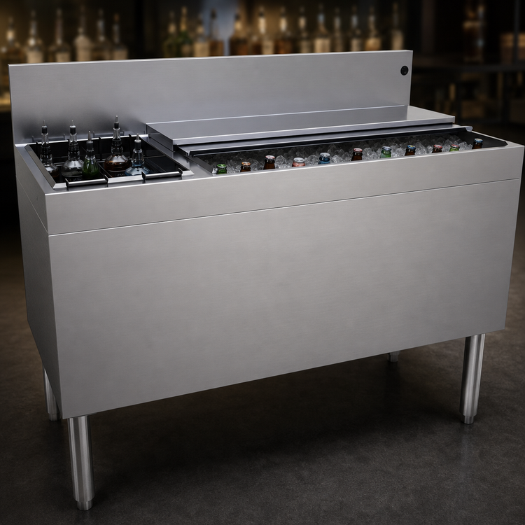 Product image #4 for Glastender Extra Deep 42" Underbar Ice Bin/Cocktail Unit with Bottle Well Storage and 10-Circuit Cold Plate