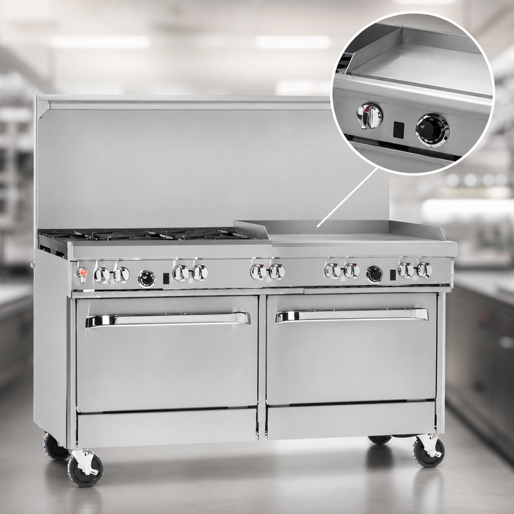 Product image #4 for Southbend Ultimate 60-Inch Gas Restaurant Range with 4 Burners, 36-Inch Griddle, Convection Oven, and Cabinet Base