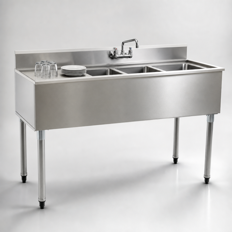 Product image #4 for Eagle Group 1800 Series 60-Inch Three-Compartment Underbar Sink Unit with Left Drainboard and Faucet