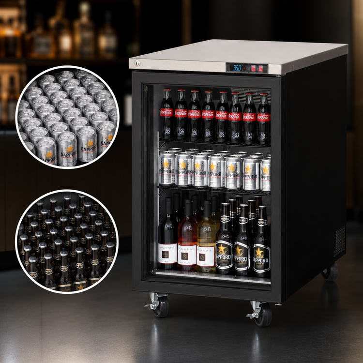 Product image #4 for Everest Refrigeration One-Section Back Bar Refrigerator, 23-1/2 Inch Wide, 8.0 Cu. Ft., Glass Door, Rear-Mounted Self-Contained Refrigeration