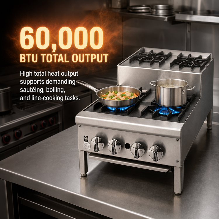 Product image #4 for Supreme 18-Inch Floor Model Gas Step-Up Hot Plate with 2 Open Burners and 2 Step-Up Burners