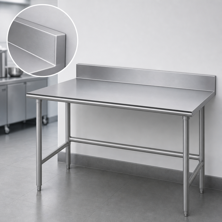Product image #4 for Advance Tabco 108-Inch x 36-Inch 14-Gauge 304 Stainless Steel Work Table with 5-Inch Backsplash