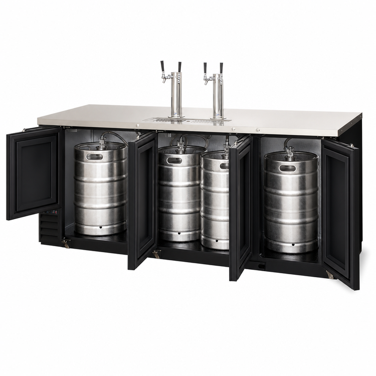 Product image #4 for Everest Refrigeration EBD4-24 Three-Section Direct Draw Keg Refrigerator with 2 Draft Towers, 89-1/4 Inch Wide, 28 Cu. Ft., Black Vinyl Exterior