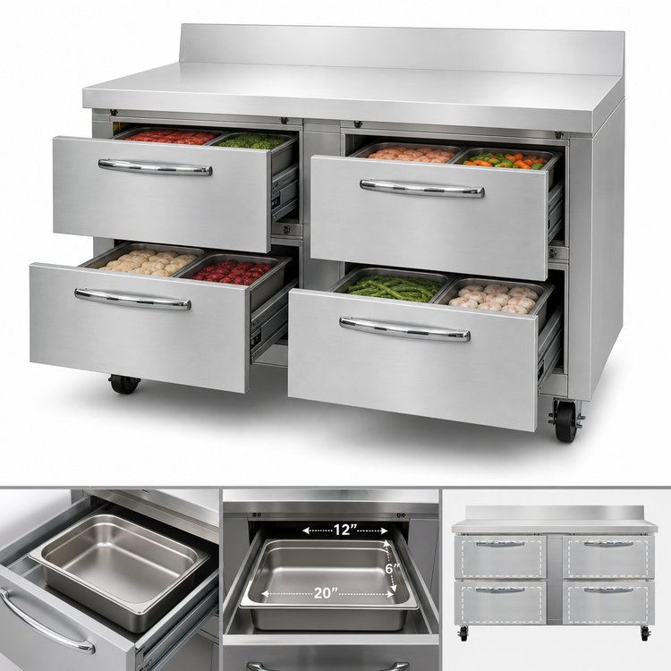 Product image #4 for Continental Refrigerator SWF60NBS-D 60" Two-Section Work Top Freezer with Drawers