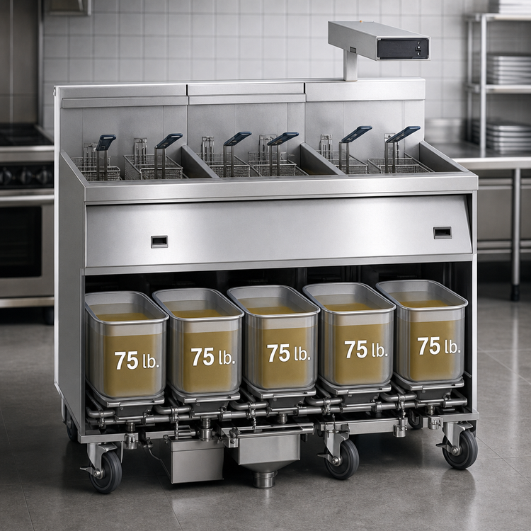 Product image #4 for Imperial Electric Floor Fryer Battery, 5 Tanks, 75 lb. Each, Built-In Filter System