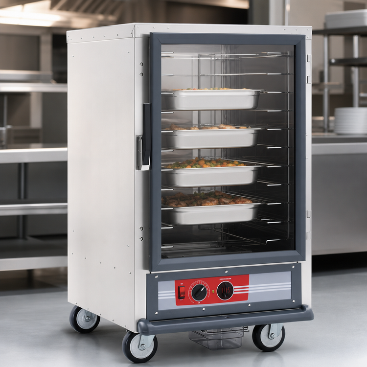 Product image #4 for Metro C5 1 Series Half-Height Mobile Non-Insulated Heated Holding Cabinet with Clear Polycarbonate Door and Fixed Wire Slides, 120V
