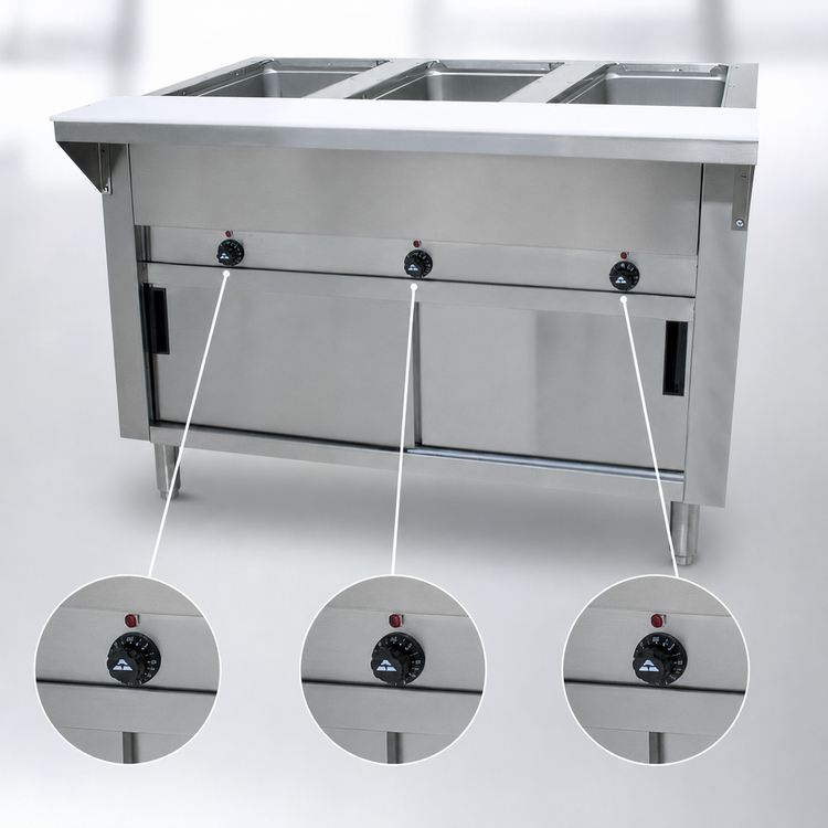 Product image #4 for Advance Tabco Triumph (Supreme) Electric 3-Well Open-Well Hot Food Table with Enclosed Base and Cutting Board