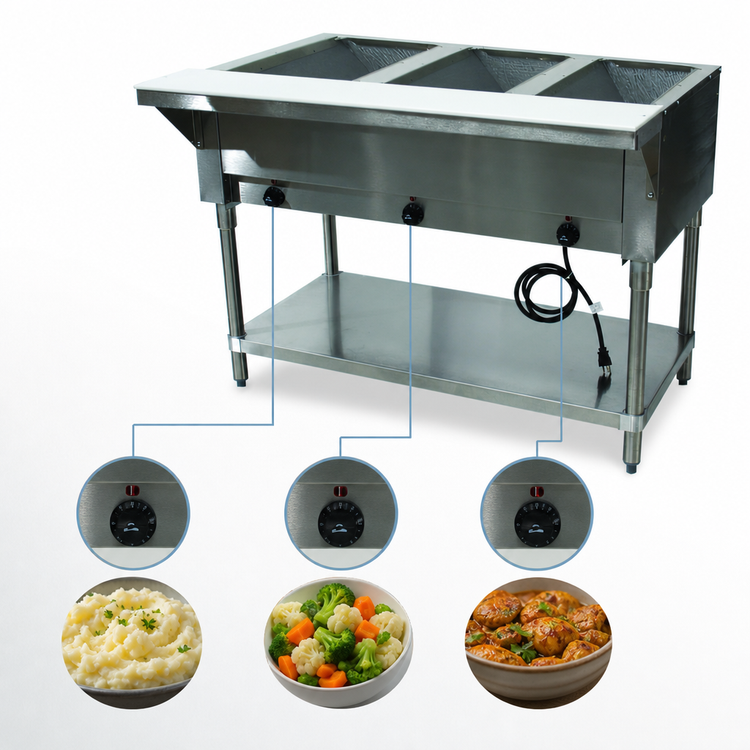 Product image #4 for Advance Tabco Triumph (Supreme) 3-Well Electric Hot Food Table with Undershelf and Cutting Board, 47-1/8" Wide, 208/240V
