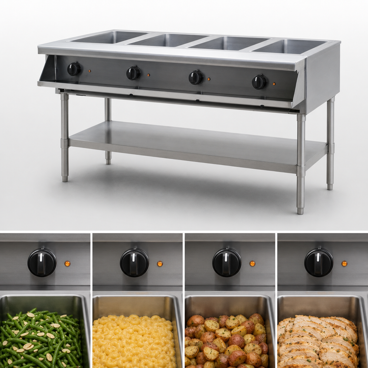 Product image #4 for Eagle Group SHT4-240-X Sealed Well Electric Hot Food Table, 4-Well, Open Base, 240V