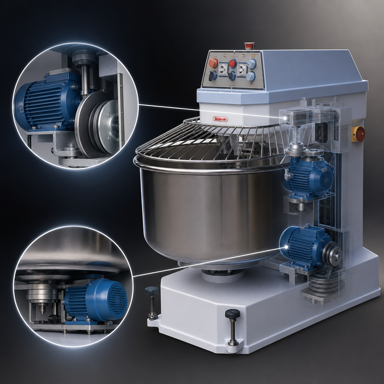 Product image #4 for BakeMax BMSM320 705 lb 2-Speed Floor Model Fixed Bowl Spiral Dough Mixer