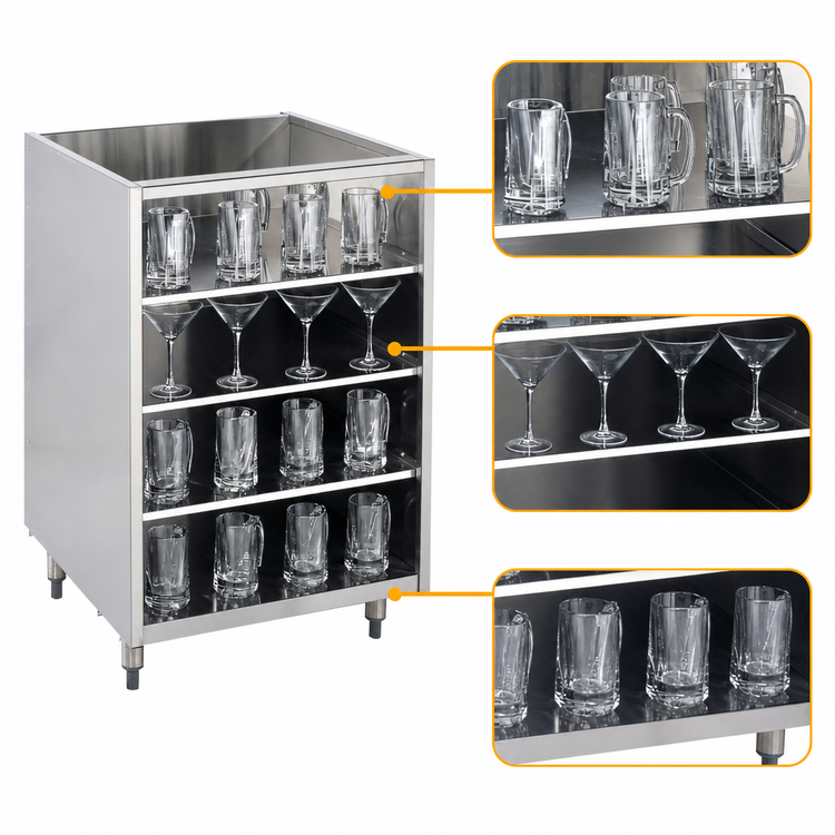 Product image #4 for Krowne Royal Series Underbar Glass Storage Cabinet, 24 Inch Wide, 3 Shelves, No Top