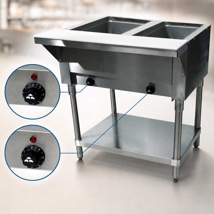 Product image #4 for Advance Tabco Triumph Supreme 2-Well Electric Hot Food Table with Poly Cutting Board and Open Base