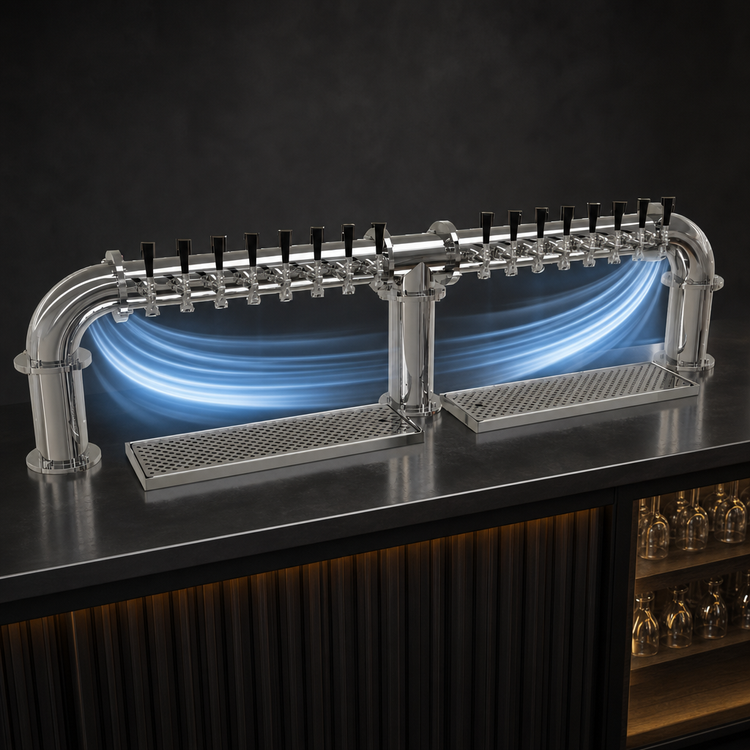 Product image #4 for Glastender Pipe Bridge Draft Dispensing Tower with 16 Faucets, Air-Cooled, Mirror Finish