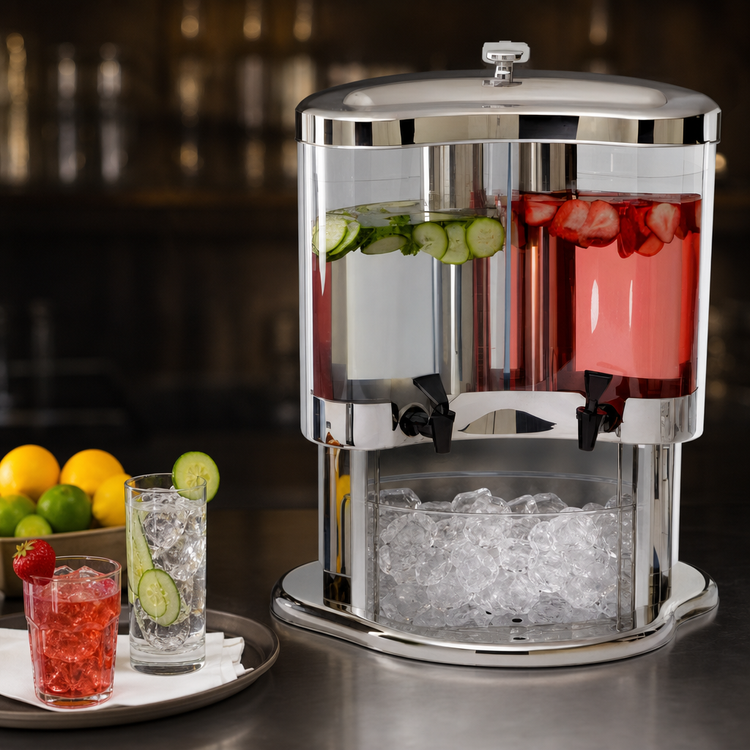 Product image #4 for American Metalcraft Double Juice Dispenser with (2) 5.3 Qt. Dispensers and Ice Container
