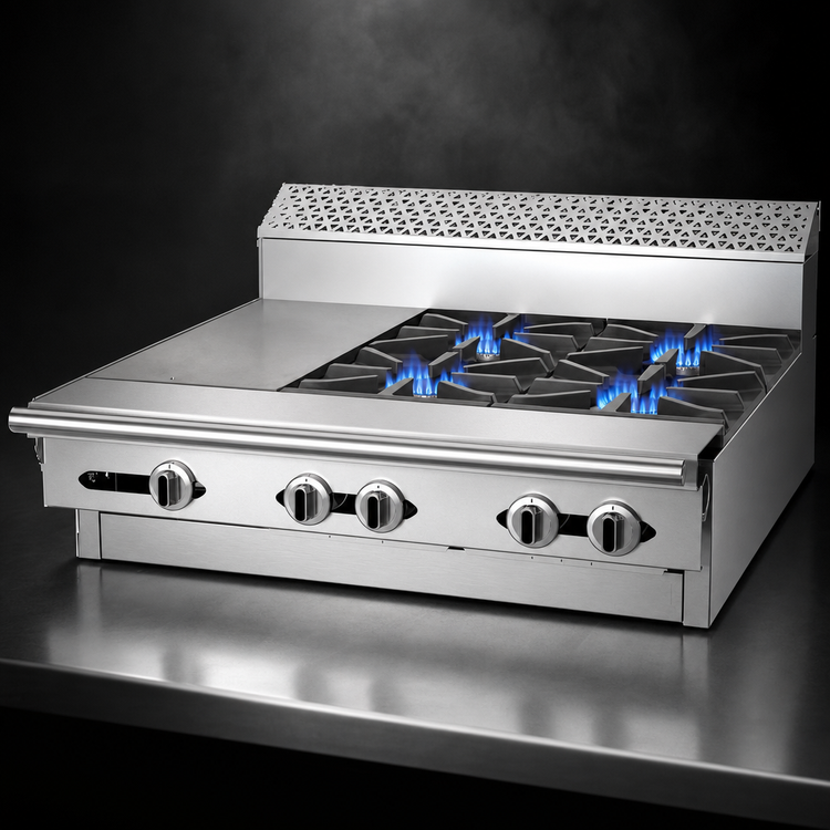 Product image #4 for Garland Cuisine 36-Inch Heavy Duty Gas Combination Top Range with Modular Top, 4 Open Burners and 12-Inch Hot Top