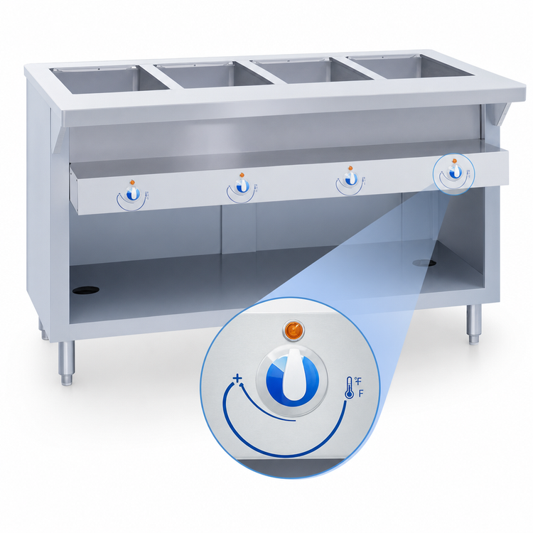 Product image #4 for Thurmaduke E-2-DLSS Electric 2-Well Sealed Steamtable Unit with Cutting Board and Dish Shelf