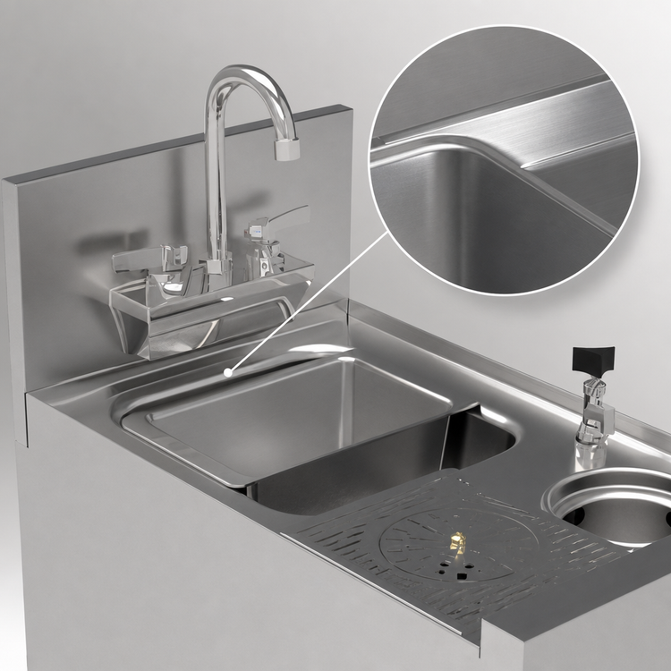 Product image #5 for Perlick Top Shelf Series 14-Inch Underbar Prep Sink with Sink Bowl, Glass Rinser, and Tool Well Faucet