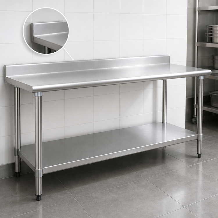 Product image #4 for BlendPort® Budget Series Stainless Steel Work Table with Backsplash and Undershelf, 84 x 24 Inches