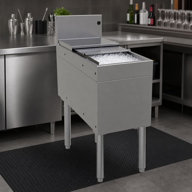 Product image #4 for Glastender Underbar Stainless Steel Ice Bin with Sliding Cover, 12 x 24 Inch, 42 lb Capacity