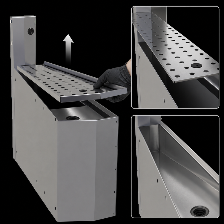 Product image #4 for Underbar Outside Front Corner Drainboard with Backsplash, 24-Inch Deep, 15° Angle, Stainless Steel, No Legs