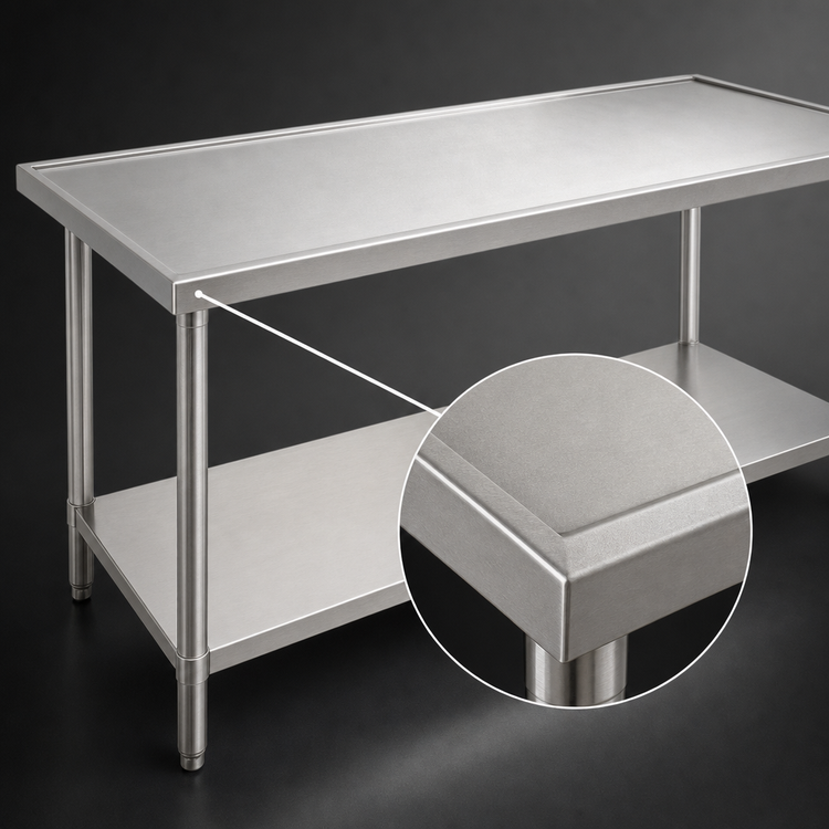 Product image #4 for Advance Tabco 84-Inch x 48-Inch 14-Gauge 304 Stainless Steel Work Table with Galvanized Undershelf