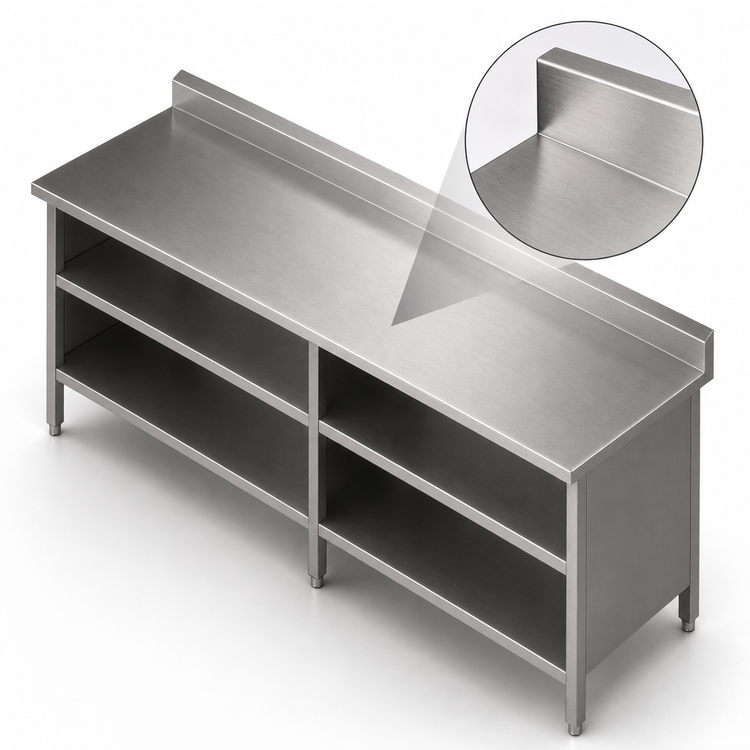 Product image #4 for Open Front Enclosed Base Work Table with 16-Gauge Stainless Steel Top and 5-Inch Backsplash, 84 x 30 Inches
