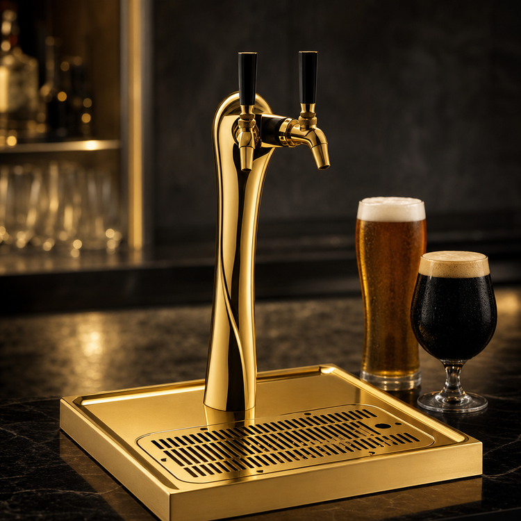 Product image #4 for Perlick Lucky 2-Faucet Countertop Glycol-Cooled Draft Beer Tower, Gold-Plated Finish
