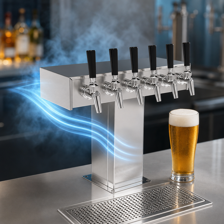 Product image #4 for Perlick Extra High 6-Faucet Countertop Glycol-Cooled Tee Draft Beer Tower, Polished Chrome