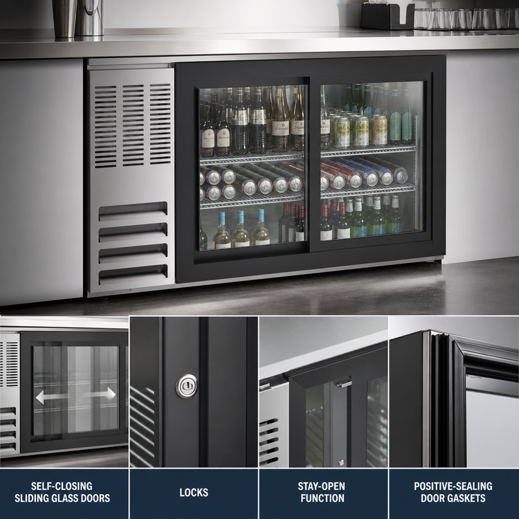Product image #4 for Beverage-Air BB58HC-F-GS-S 58-Inch Two-Section Food-Rated Back Bar Refrigerator with Sliding Glass Doors