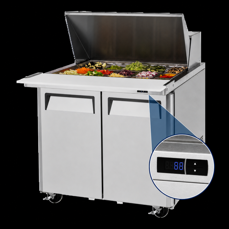 Product image #4 for Turbo Air M3 Series 36-Inch Two-Section Sandwich/Salad Mega Top Prep Table, 15-Pan, Self-Contained, 115V