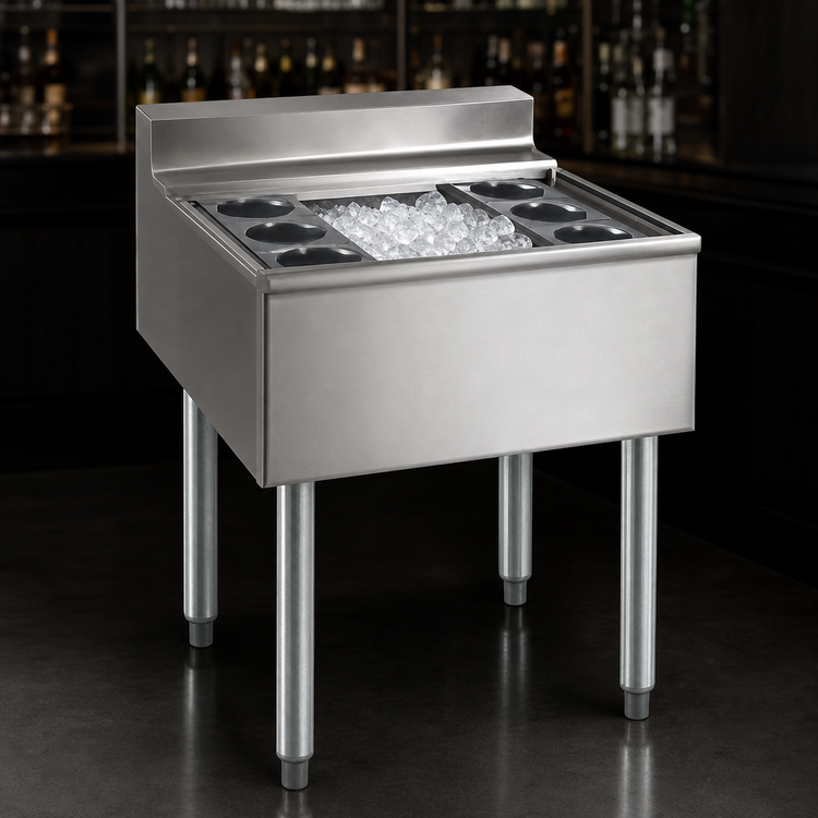 Product image #4 for Eagle Group 2200 Series 40-Inch Underbar Cocktail Unit with 12-Inch Insulated Ice Bin, 8 Bottle Wells, and Sliding Cover