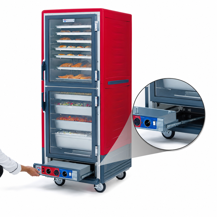 Product image #4 for Metro C5 3 Series Mobile Full-Height Low-Watt Heated Holding Cabinet with Dutch Clear Doors and Universal Wire Slides