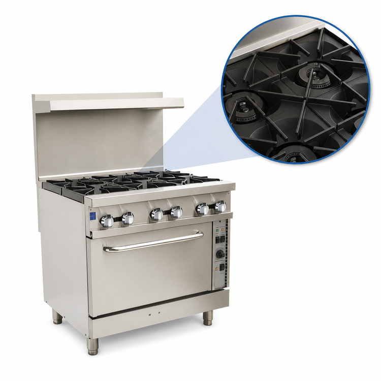 Product image #4 for Comstock-Castle CCR6-C 36-Inch Restaurant Gas Range with 6 Open Burners and Convection Oven