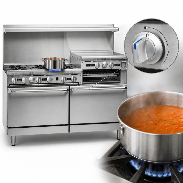 Product image #4 for Imperial Pro Series 60-Inch Commercial Gas Range with 6 Burners, 24-Inch Griddle/Broiler, Convection Oven, and Standard Oven