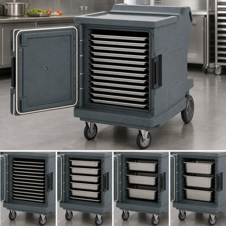 Product image #5 for Cambro Camtherm Hot/Cold Low Profile Electric Holding Cart for Sheet Pans and Food Pans, Single Door, Granite Gray