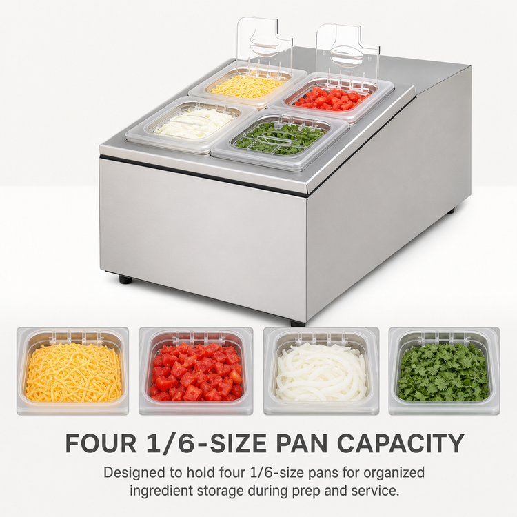 Product image #4 for APW Wyott RTR-4 Refrigerated Countertop Topping Rail with 4 1/6-Size Pans