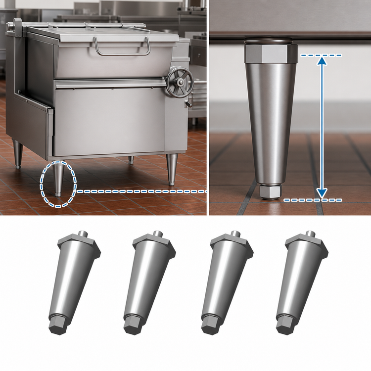Product image #4 for Hoshizaki 4-Inch Stainless Steel Leg Package for Braising Pans and Tilt Skillets