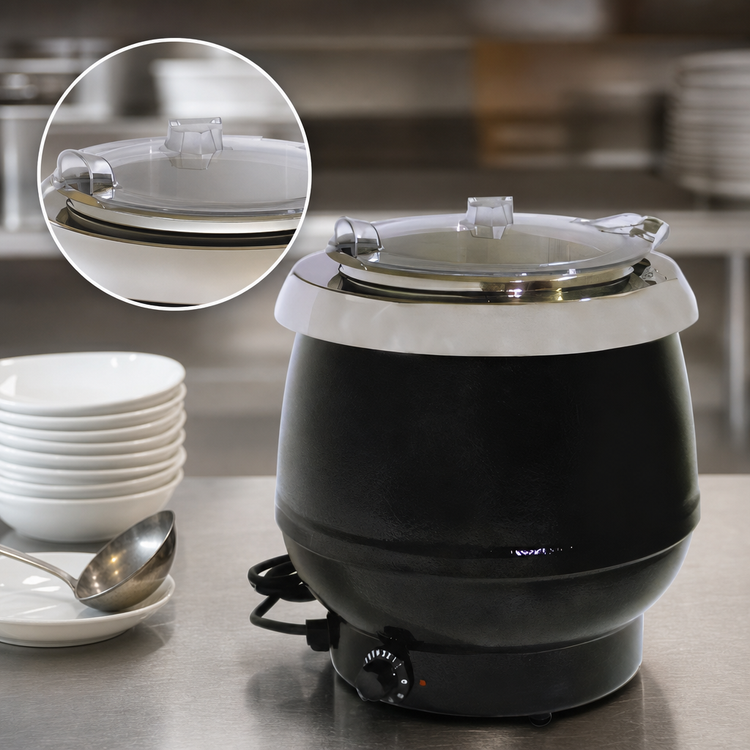 Product image #4 for 10 Liter Electric Countertop Soup Kettle with Plastic Lid, 400W, Black
