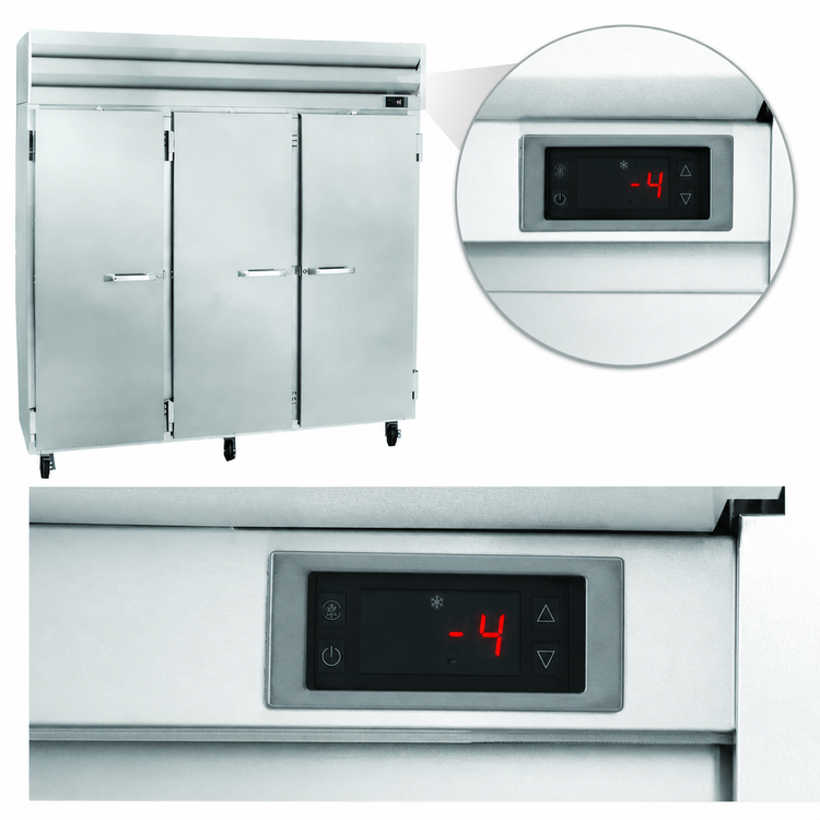 Product image #5 for Howard-McCray SR Series 75 Cu. Ft. Three Section Remote Reach-In Refrigerator with Solid Full Hinged Doors